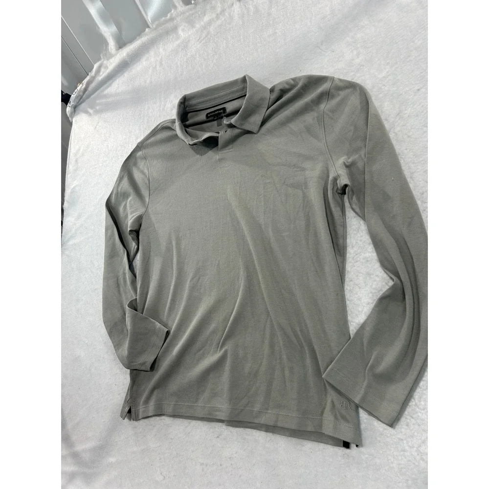 Banana Republic Mens Gray Long Sleeve Polo Shirt Size L Casual Classic